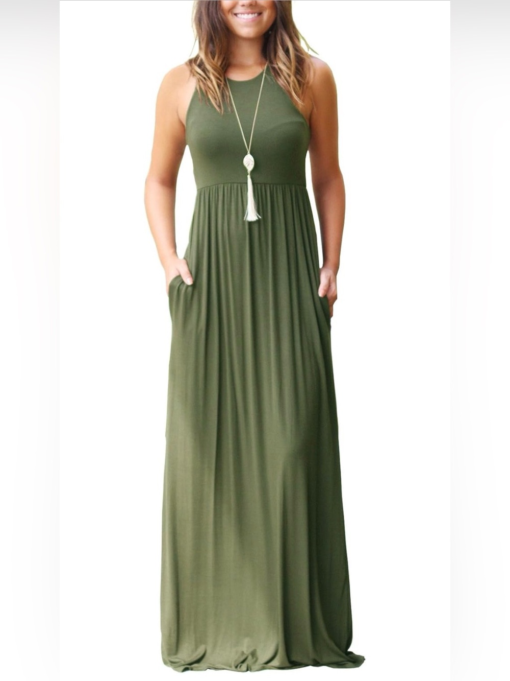 Olive Green Racerback Maxi Dress - Classic Women's Summer Dress